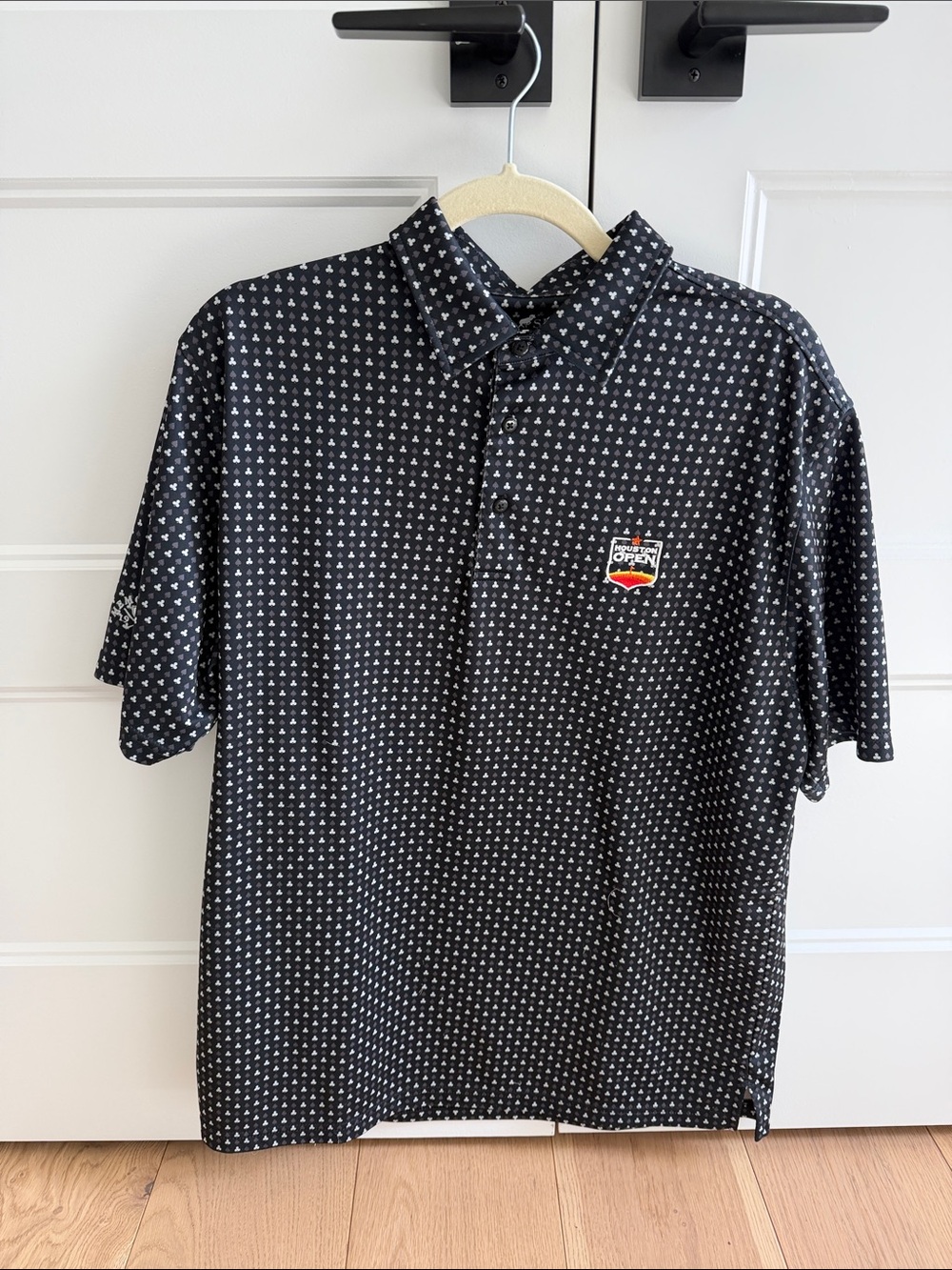 Houston Open Black Patterned Golf Polo with Chest Patch HL Sport